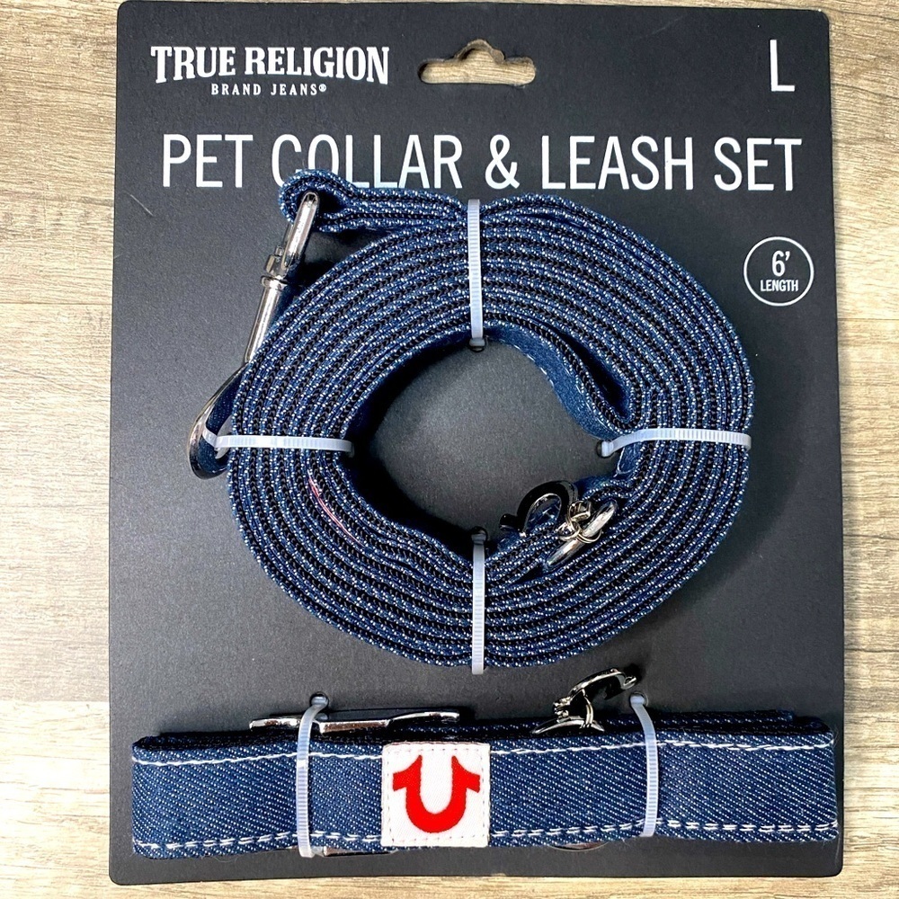 True Religion Brand Jeans Dog Collar & Leash Set 6’ Denim